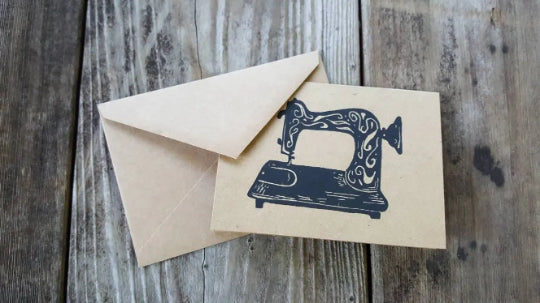 Antique Sewing Machine Linocut Notecard