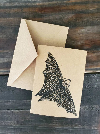 Bat Linocut Notecard