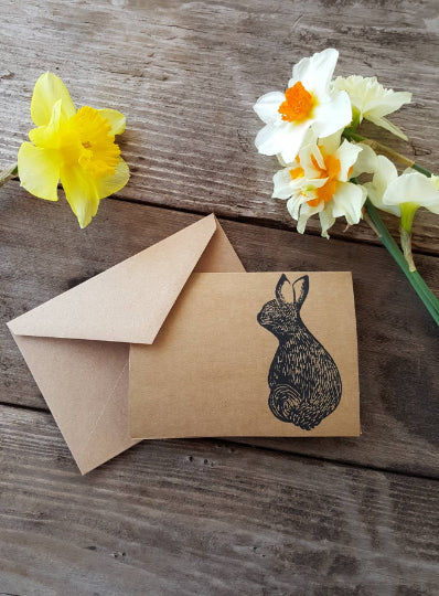 Bunny Rabbit Linocut Notecard