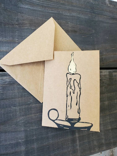 Candle Linocut Notecard