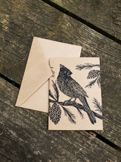 Cardinal Linocut Notecard