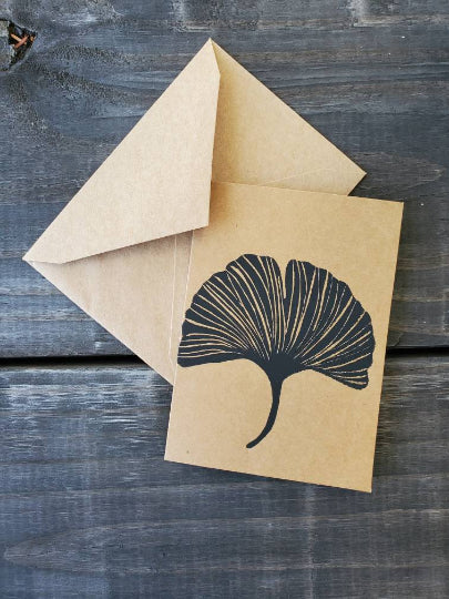 Ginkgo Leaf Linocut Notecard