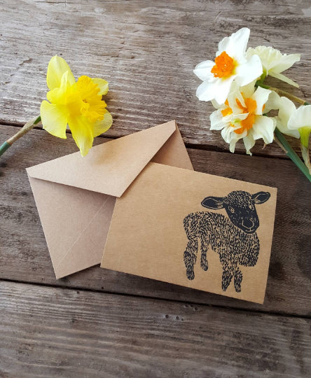 Lamb Linocut Notecard