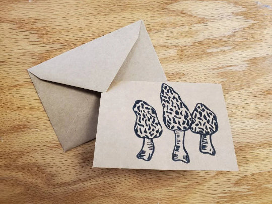 Morel Mushroom Linocut Notecard