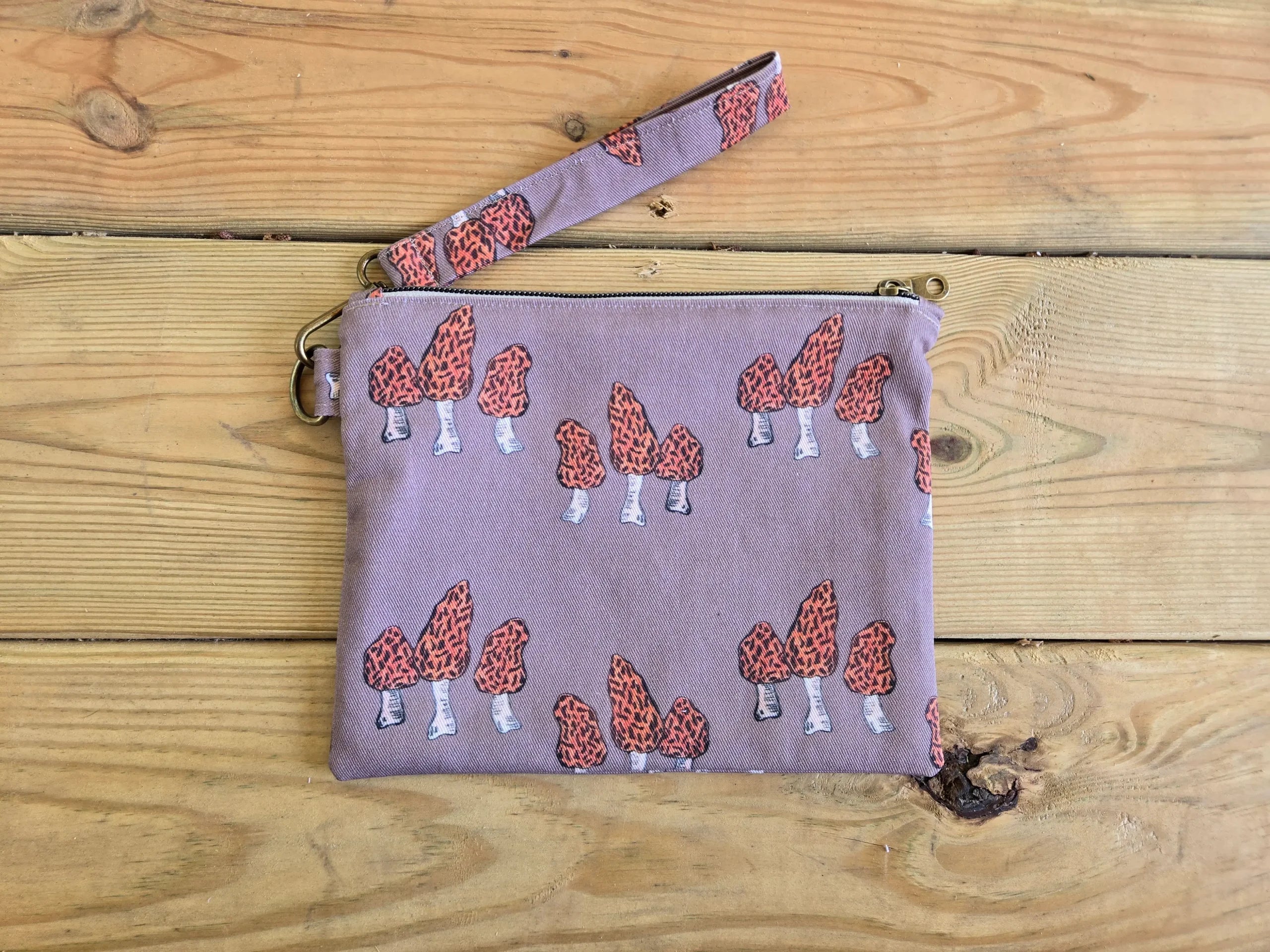 Morel Mushroom Wristlet Zipper Pouch