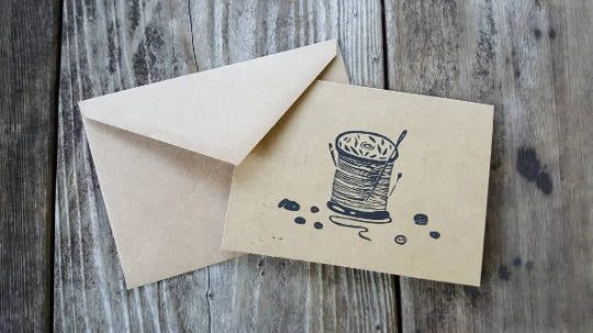 Needle & Thread Linocut Notecard