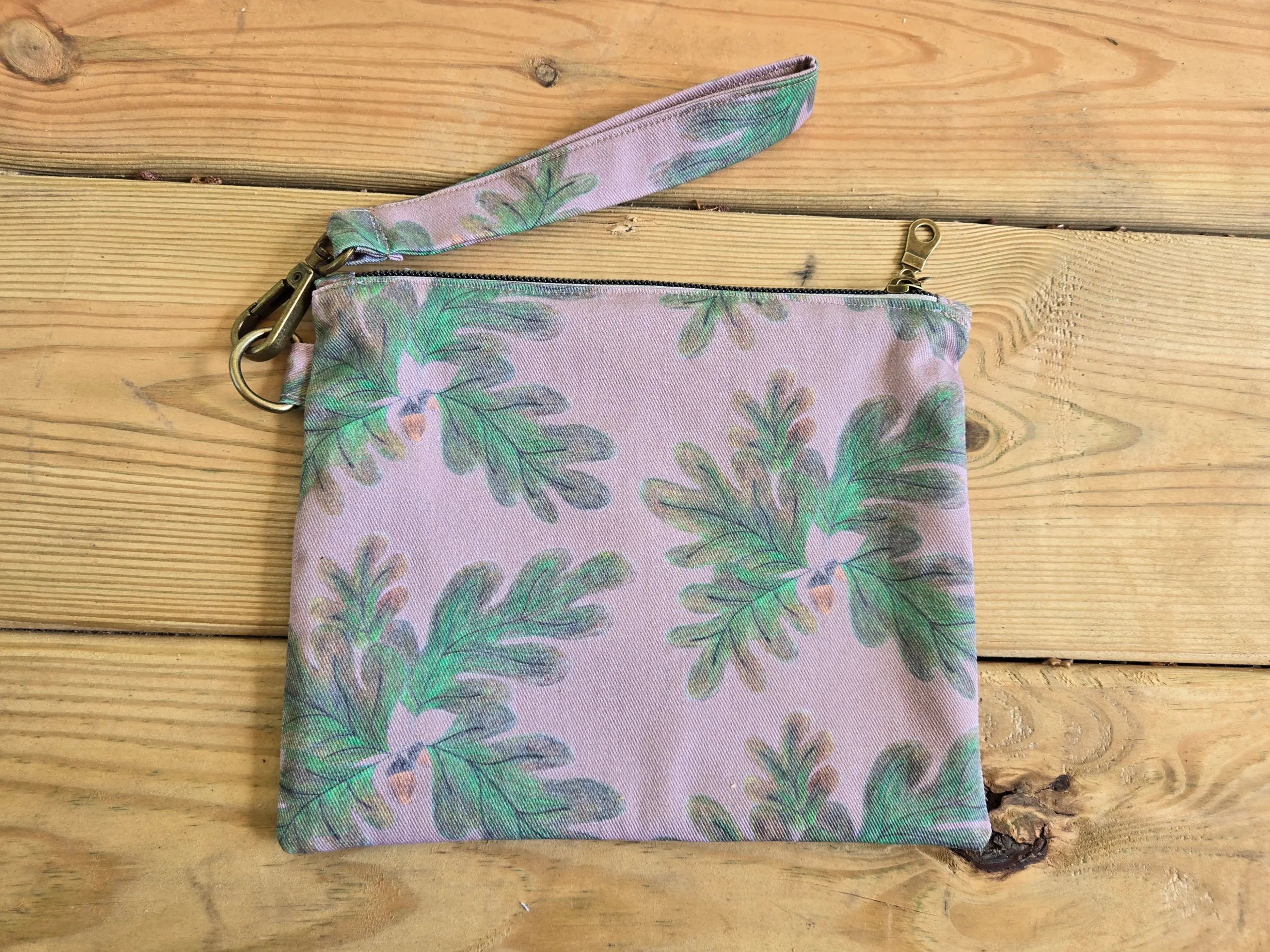 Oak Leaves Wristlet Zipper Pouch