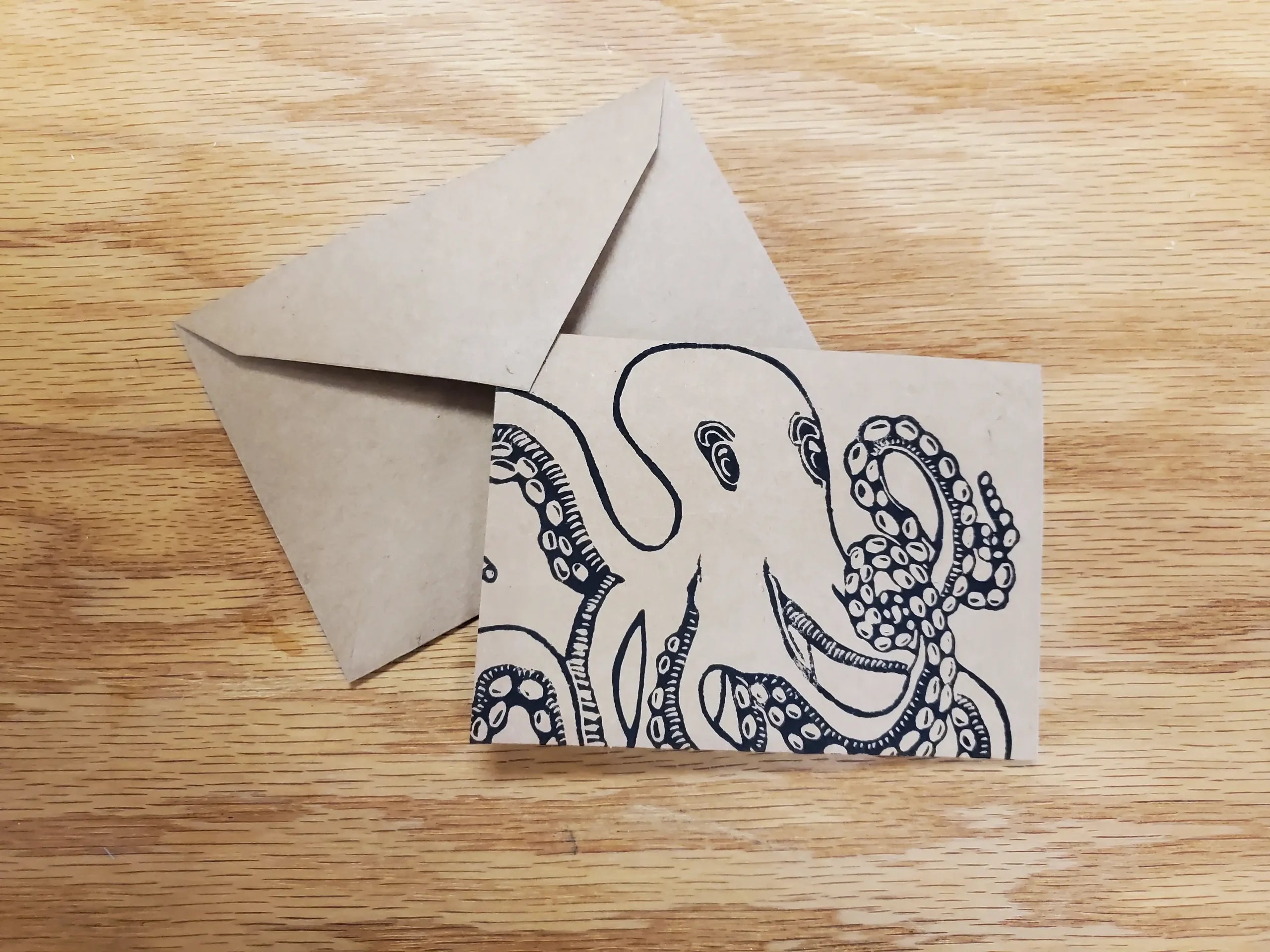 Octopus Linocut Notecard