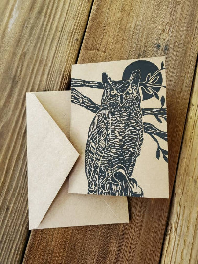 Owl Linocut Notecard
