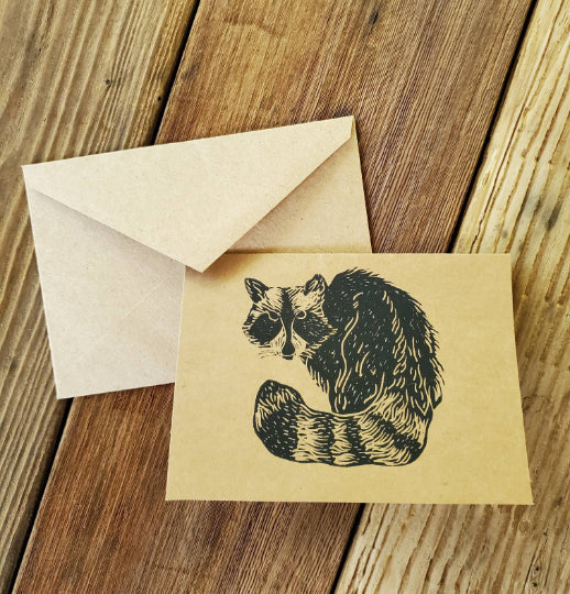 Raccoon Linocut Notecard