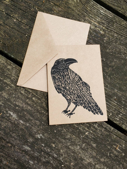Raven Linocut Notecard