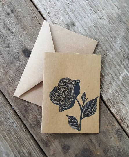 Rose Poppy Linocut Notecard
