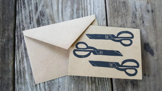Scissors Linocut Notecard
