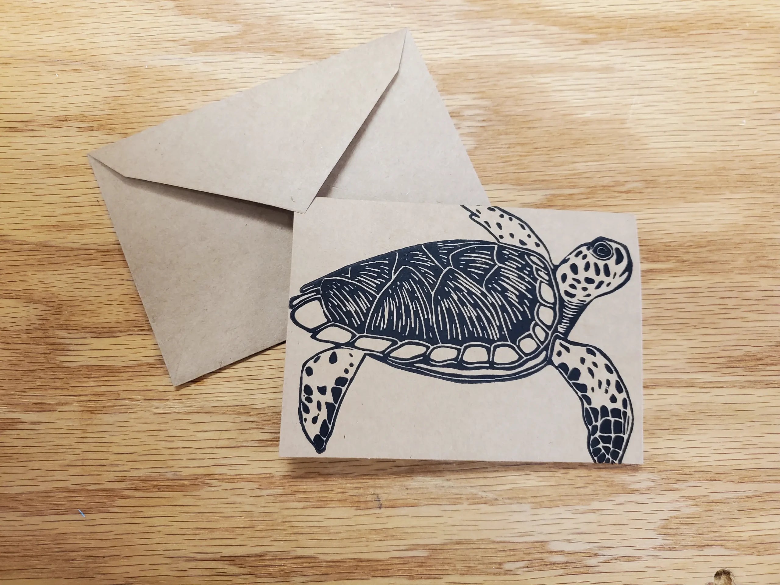 Sea Turtle Linocut Notecard