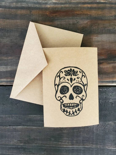 Skull Linocut Notecard