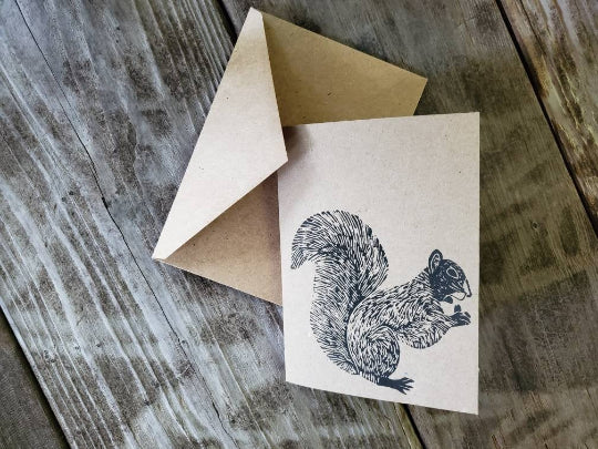 Squirrel Linocut Notecard