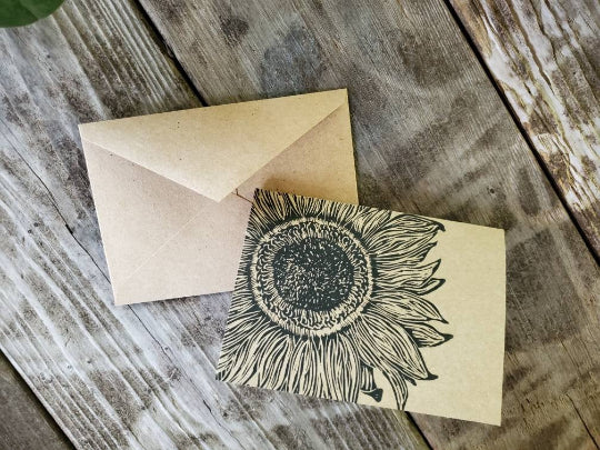 Sunflower Linocut Notecard